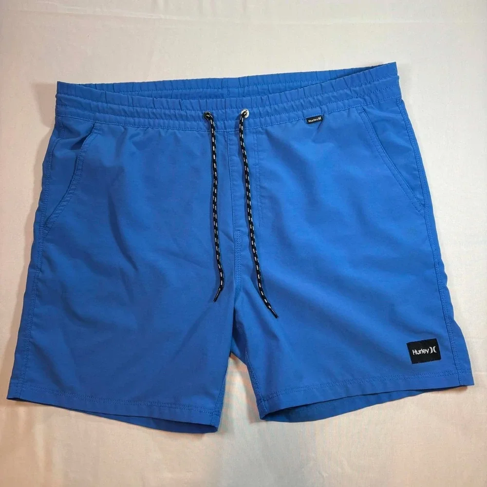 Hurley Mens Small S Blue Elastic Waist Swim Trunks Board Shorts Pocket Beach